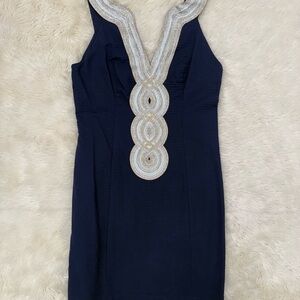 Lilly Pulitzer Navy Dress with Gold and Silver Embellishments